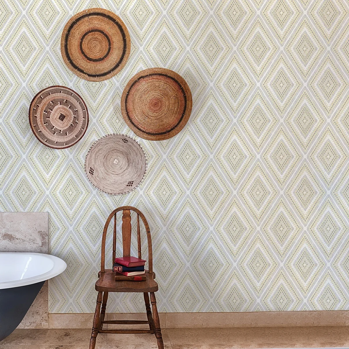 A-Street Prints Zaya Light Yellow Tribal Diamonds Wallpaper | Wallpaper Twins A-Street Prints Zaya Light Yellow Tribal Diamonds Wallpaper - SKU 2969-26014