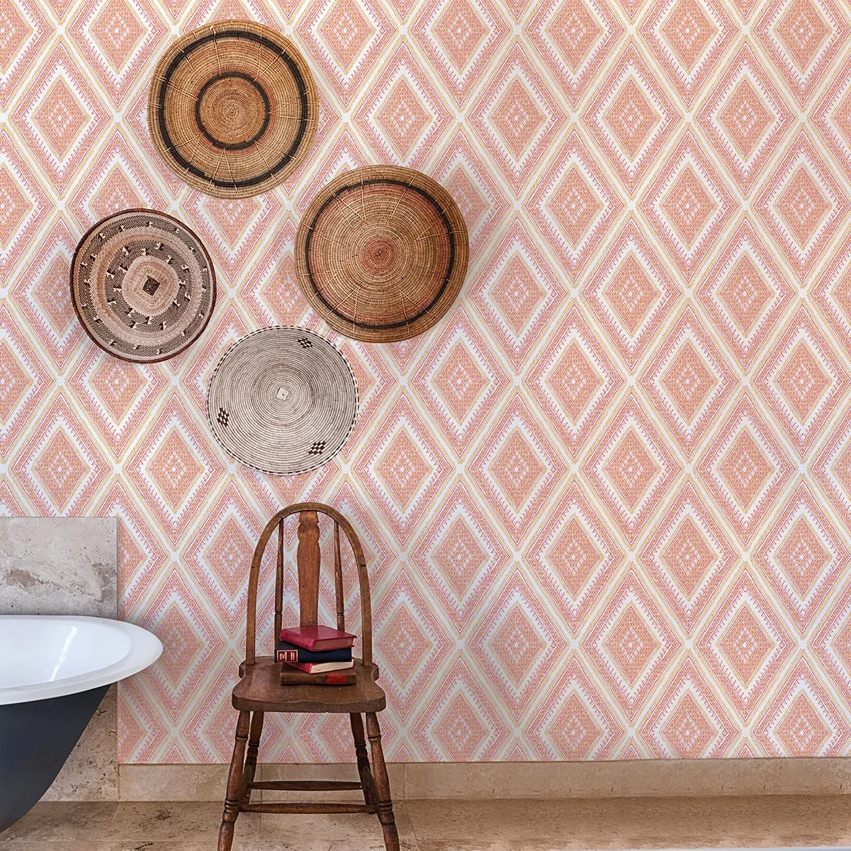 A-Street Prints Zaya Orange Tribal Diamonds Wallpaper | Wallpaper Twins A-Street Prints Zaya Orange Tribal Diamonds Wallpaper - SKU 2969-26015