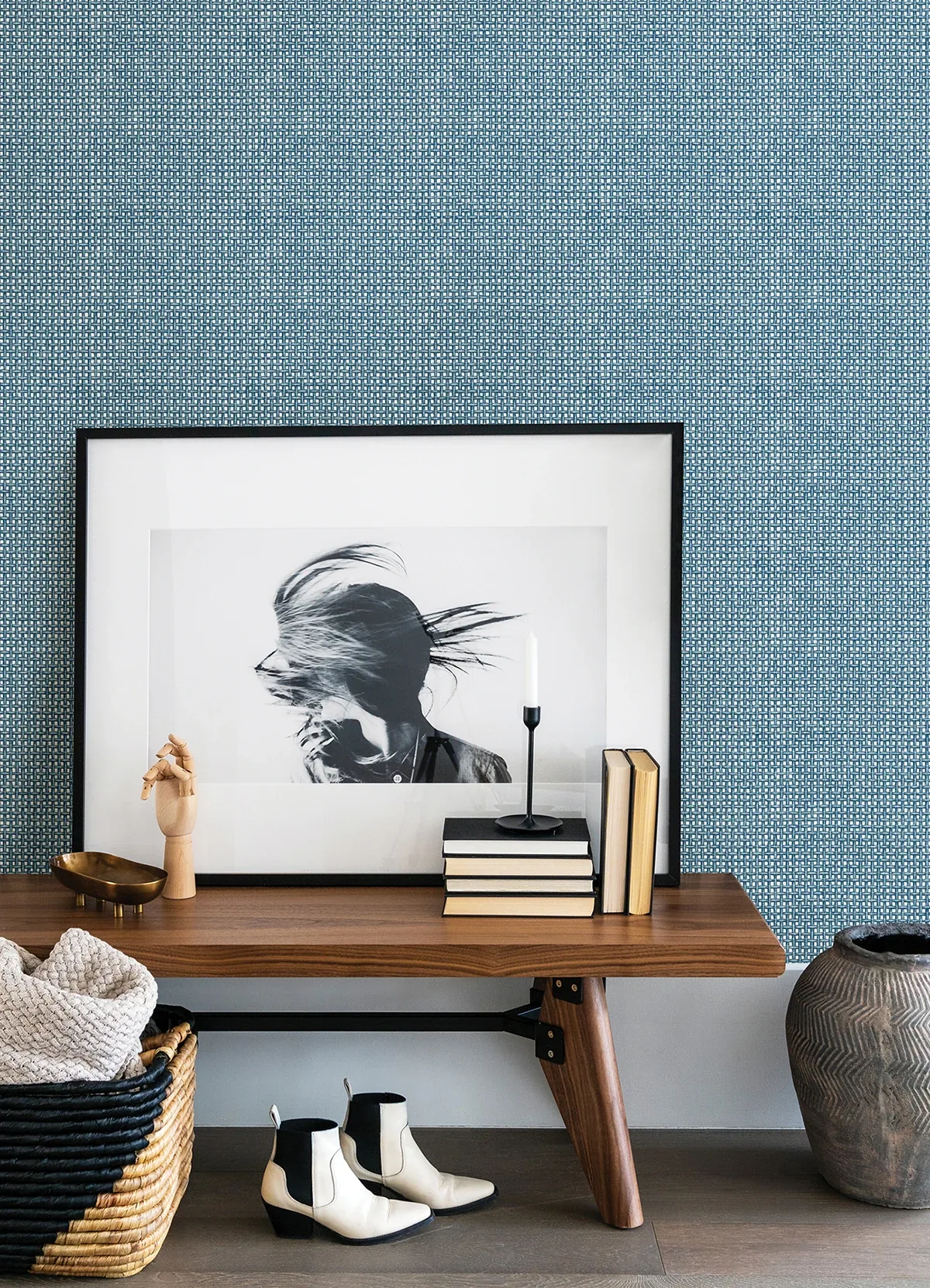 A-Street Prints Zia Blue Basketweave Wallpaper - SKU 4014-26442