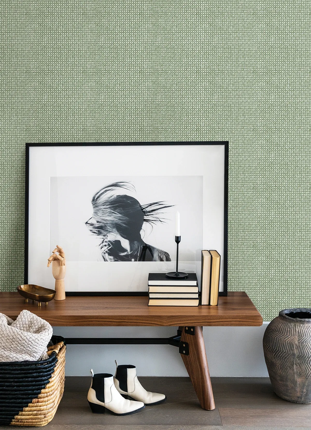 A-Street Prints Zia Green Basketweave Wallpaper - SKU 4014-26438