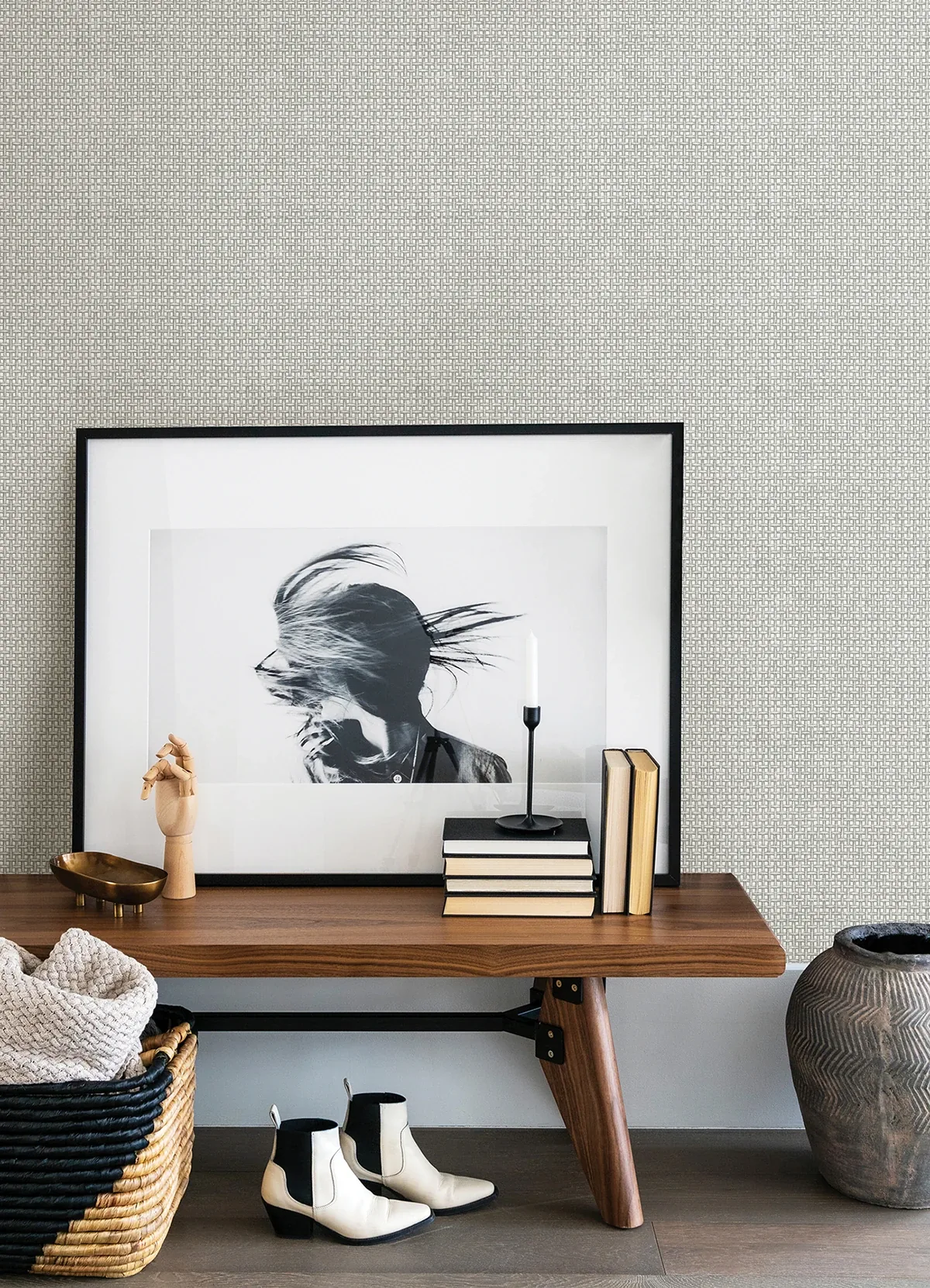 A-Street Prints Zia Grey Basketweave Wallpaper - SKU 4014-26440