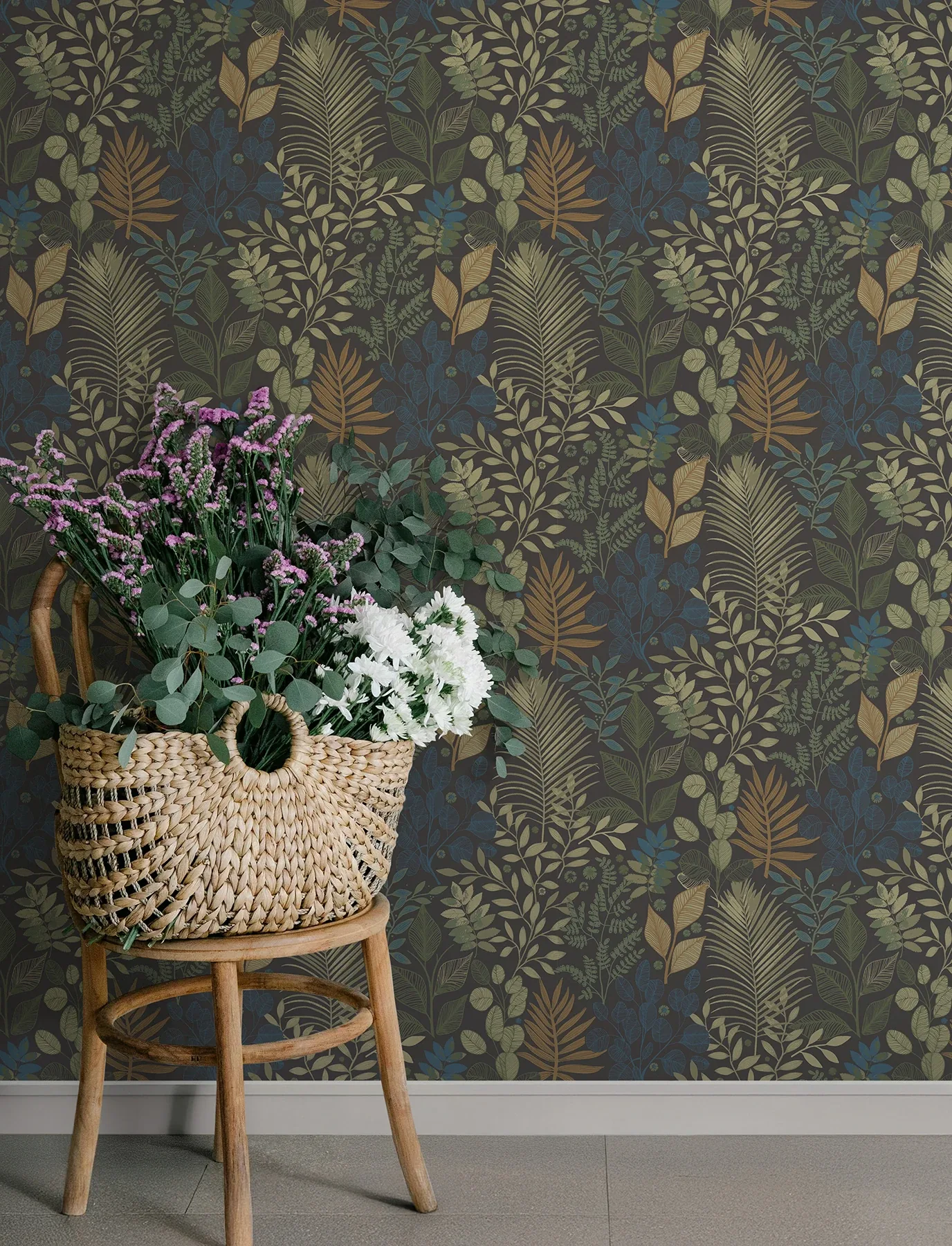A-Street Prints Ängslycka Charcoal Forest Botanicals Wallpaper | Wallpaper Twins A-Street Prints Ängslycka Charcoal Forest Botanicals Wallpaper - SKU 4201-20105