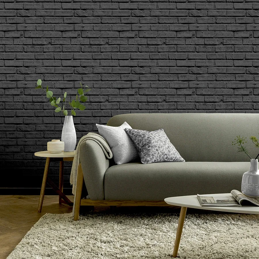 Brewster Home Fashions Abner Black Brick Wallpaper - SKU AH623007