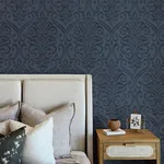 Brewster Home Fashions Adavu Blue Damask Wallpaper | Wallpaper Twins Brewster Home Fashions Adavu Blue Damask Wallpaper - SKU 4148-27438
