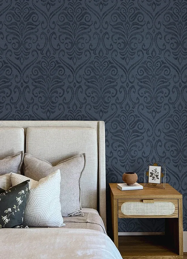 Brewster Home Fashions Adavu Blue Damask Wallpaper | Wallpaper Twins Brewster Home Fashions Adavu Blue Damask Wallpaper - SKU 4148-27438
