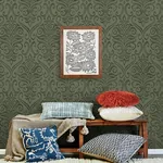 Brewster Home Fashions Adavu Dark Green Damask Wallpaper | Wallpaper Twins Brewster Home Fashions Adavu Dark Green Damask Wallpaper - SKU 4148-27440