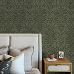 Brewster Home Fashions Adavu Dark Green Damask Wallpaper | Wallpaper Twins Brewster Home Fashions Adavu Dark Green Damask Wallpaper - SKU 4148-27440