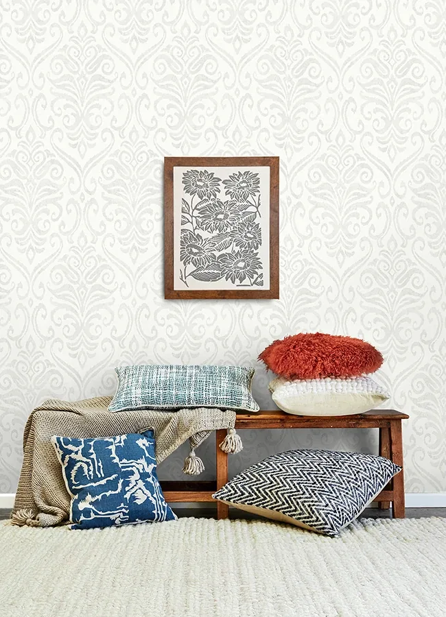 Brewster Home Fashions Adavu Dove Damask Wallpaper | Wallpaper Twins Brewster Home Fashions Adavu Dove Damask Wallpaper - SKU 4148-27437