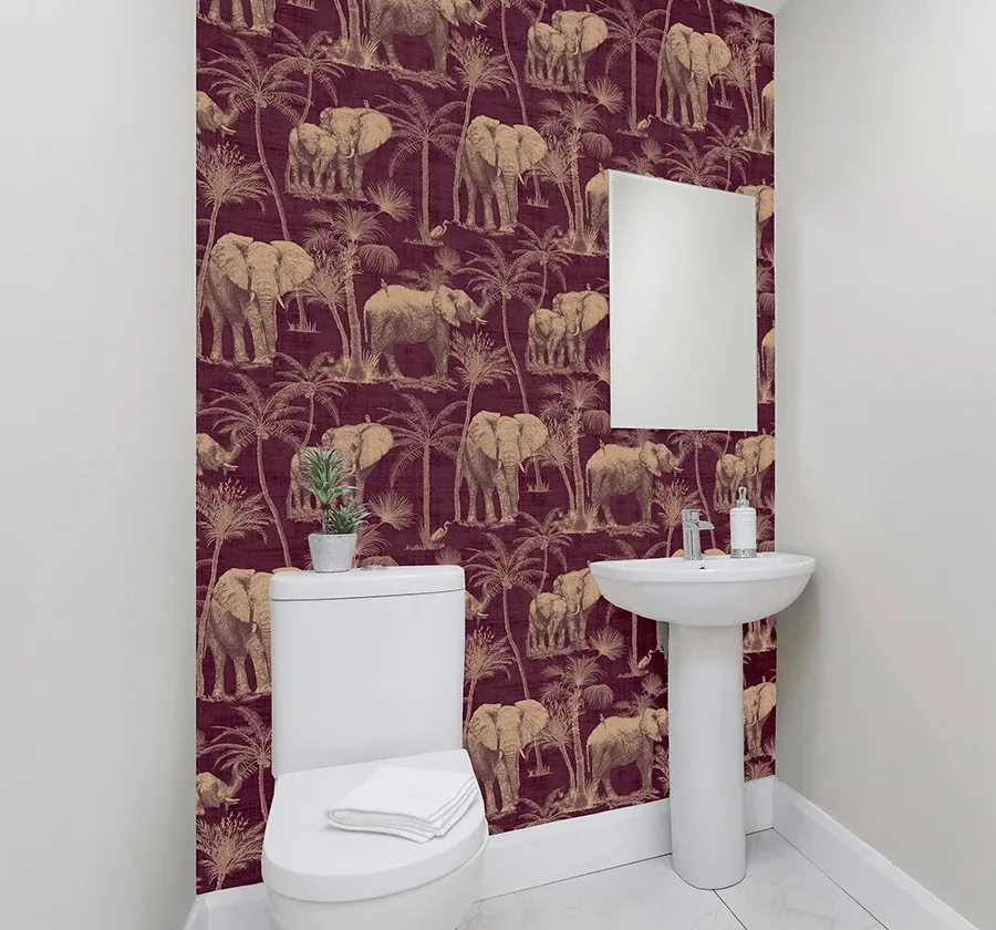 Brewster Home Fashions Adelia Maroon Elephant Grove Wallpaper | Wallpaper Twins Brewster Home Fashions Adelia Maroon Elephant Grove Wallpaper - SKU AH610701