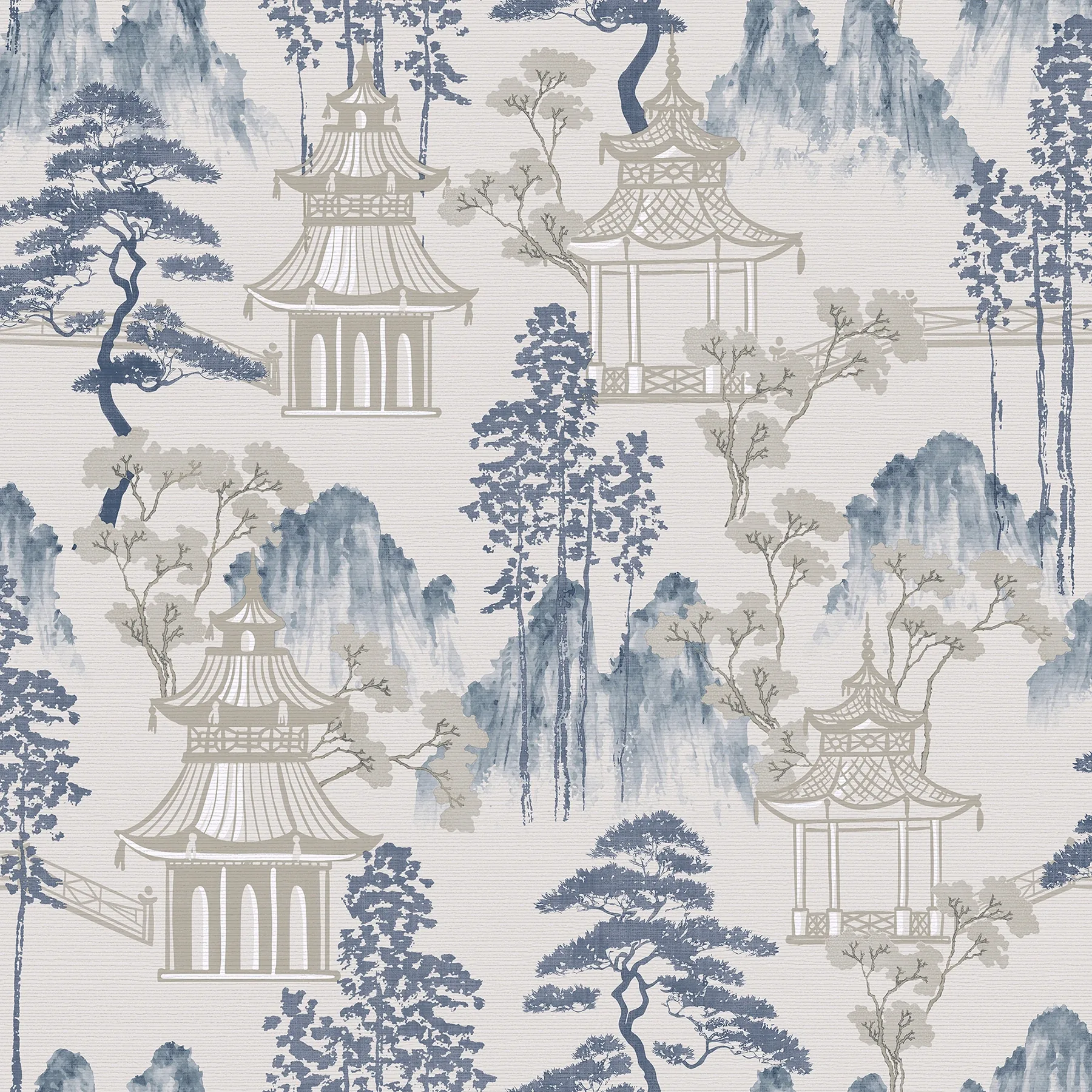 Brewster Home Fashions Akio Blue Pagoda Wallpaper - SKU AH924803