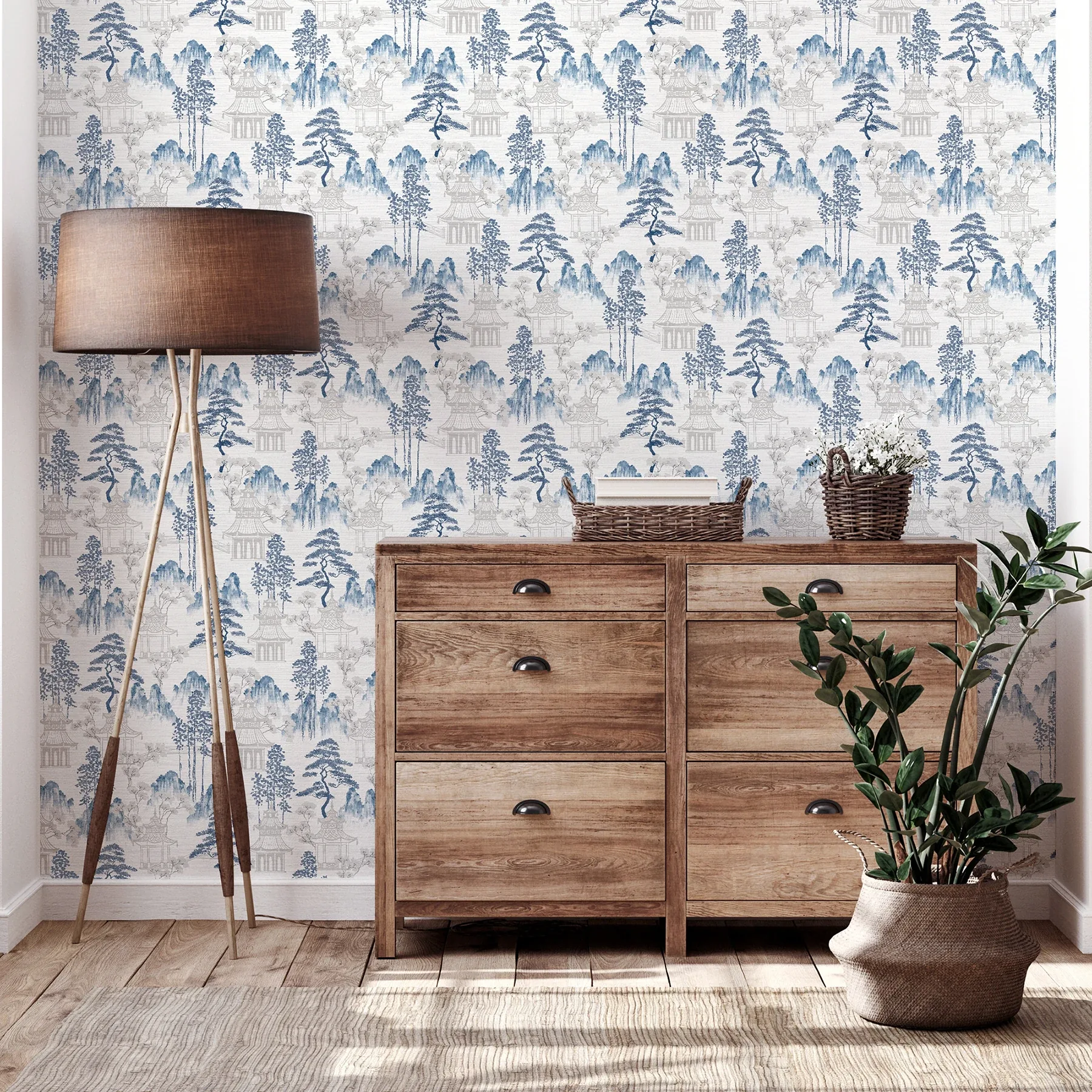 Brewster Home Fashions Akio Blue Pagoda Wallpaper | Wallpaper Twins Brewster Home Fashions Akio Blue Pagoda Wallpaper - SKU AH924803