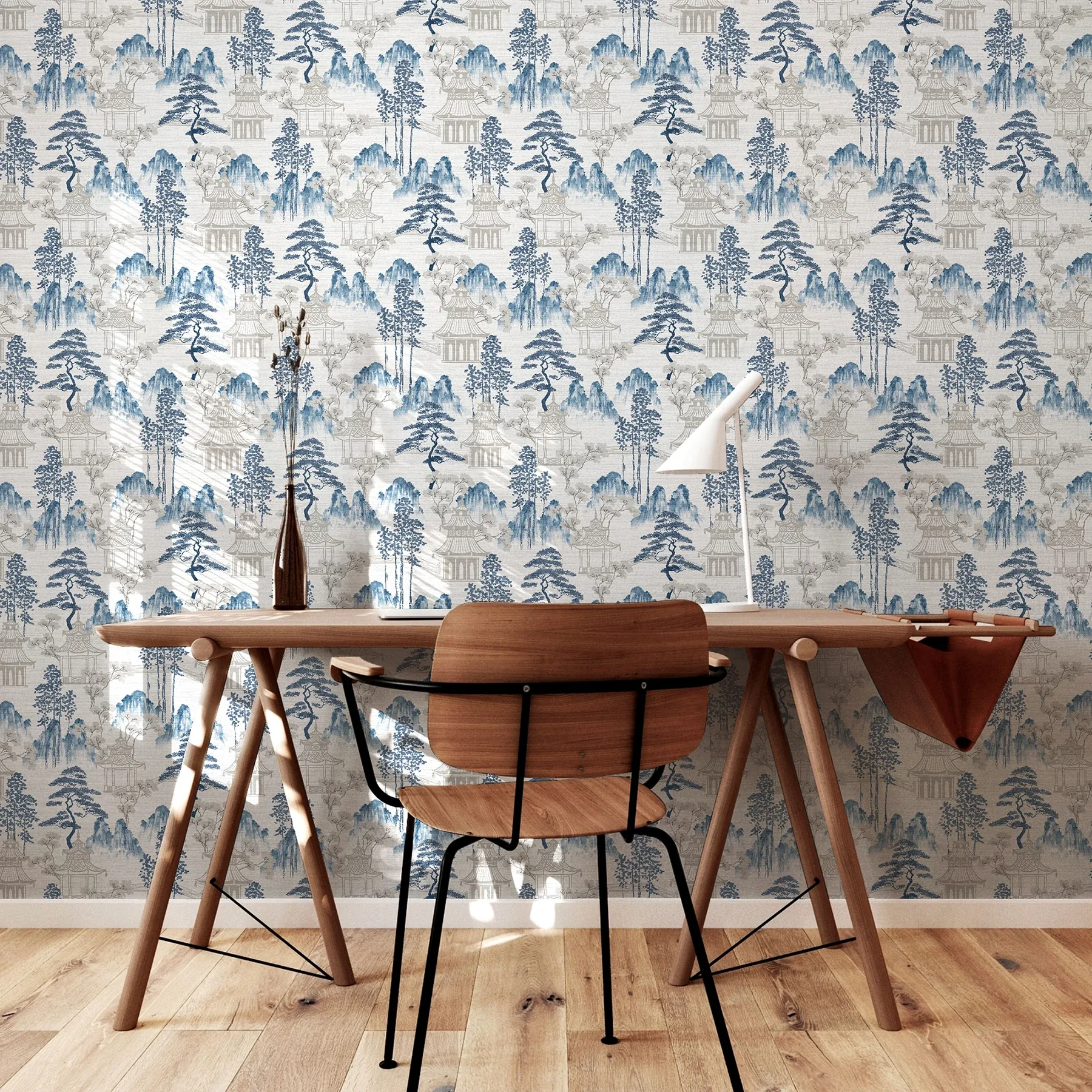 Brewster Home Fashions Akio Blue Pagoda Wallpaper | Wallpaper Twins Brewster Home Fashions Akio Blue Pagoda Wallpaper - SKU AH924803