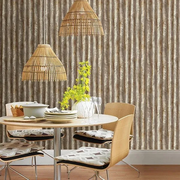 Brewster Home Fashions Alloy Brass Corrugated Metal Wallpaper | Wallpaper Twins Brewster Home Fashions Alloy Brass Corrugated Metal Wallpaper - SKU 2767-22334