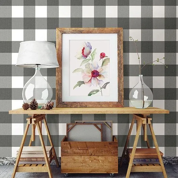 Brewster Home Fashions Amos Black Gingham Wallpaper | Wallpaper Twins Brewster Home Fashions Amos Black Gingham Wallpaper - SKU 3115-12532