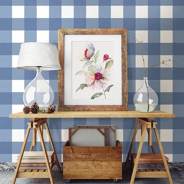 Brewster Home Fashions Amos Blue Gingham Wallpaper | Wallpaper Twins Brewster Home Fashions Amos Blue Gingham Wallpaper - SKU 3115-12533