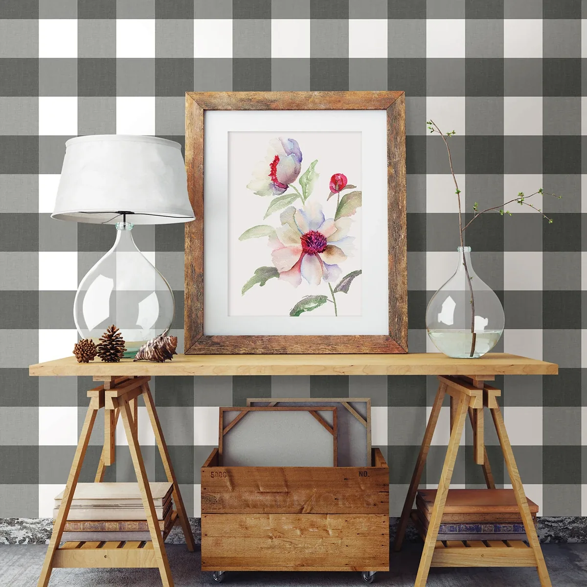 Brewster Home Fashions Amos Charcoal Gingham Wallpaper | Wallpaper Twins Brewster Home Fashions Amos Charcoal Gingham Wallpaper - SKU 3123-12532