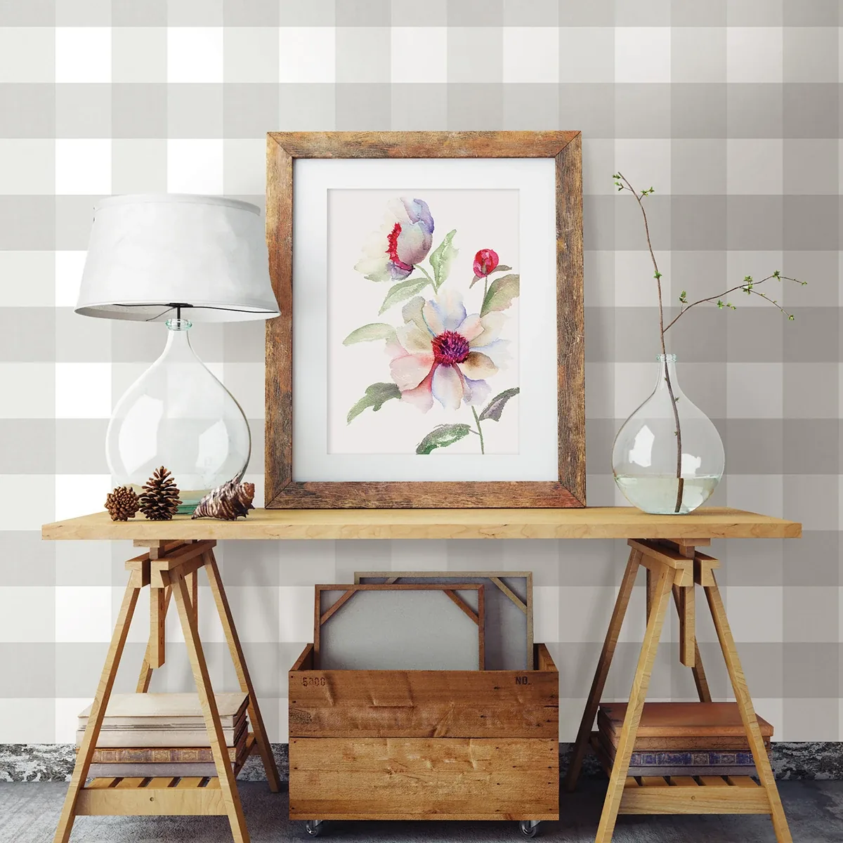 Brewster Home Fashions Amos Grey Gingham Wallpaper - SKU 3123-12531