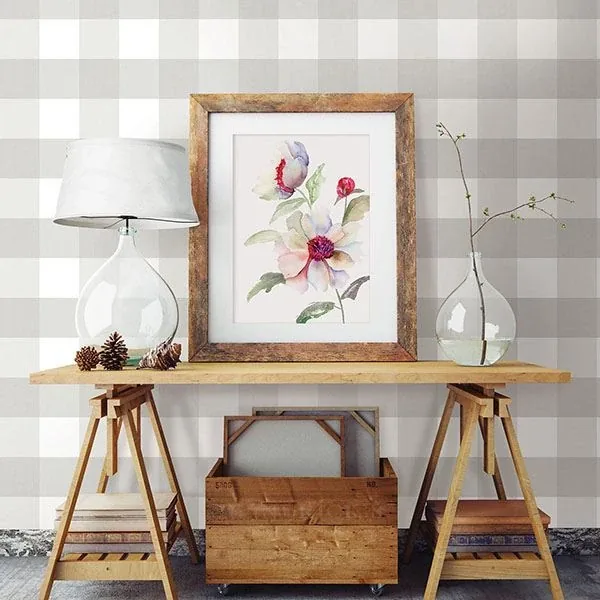 Brewster Home Fashions Amos Light Grey Gingham Wallpaper | Wallpaper Twins Brewster Home Fashions Amos Light Grey Gingham Wallpaper - SKU 3115-12531