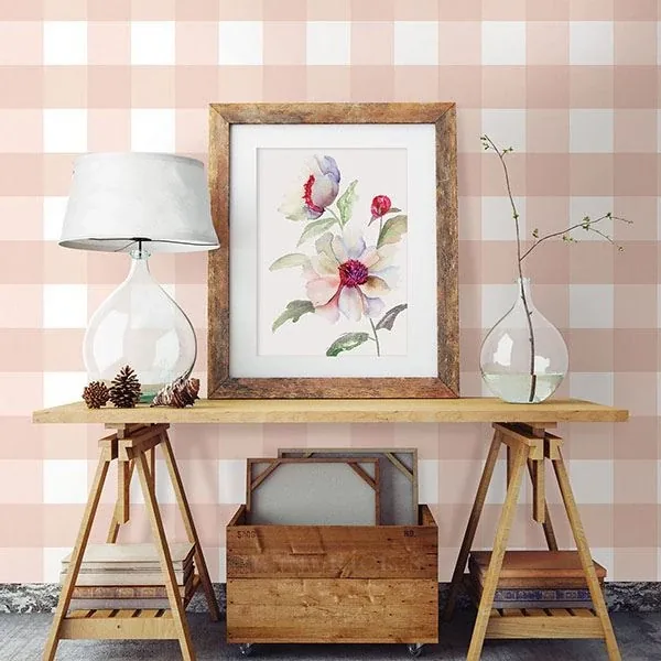 Brewster Home Fashions Amos Light Pink Gingham Wallpaper | Wallpaper Twins Brewster Home Fashions Amos Light Pink Gingham Wallpaper - SKU 3115-12534