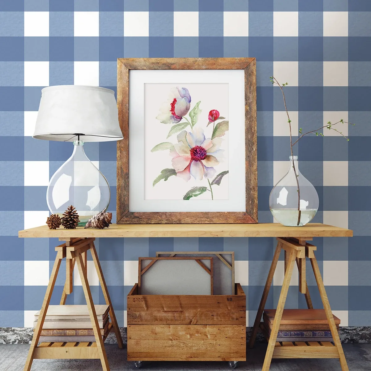 Brewster Home Fashions Amos Navy Gingham Wallpaper | Wallpaper Twins Brewster Home Fashions Amos Navy Gingham Wallpaper - SKU 3123-12533