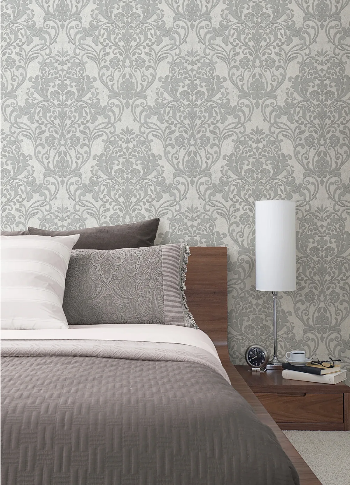 Brewster Home Fashions Anders Silver Damask Wallpaper | Wallpaper Twins Brewster Home Fashions Anders Silver Damask Wallpaper - SKU 4041-32602