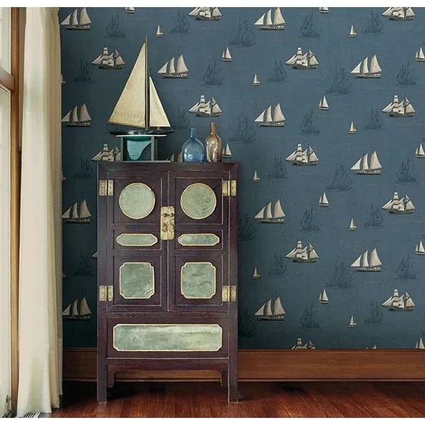 Brewster Home Fashions Andrew Blue Ships Wallpaper - SKU MAN01701