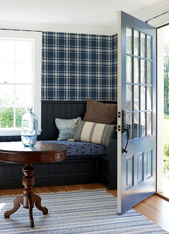 Brewster Home Fashions Antoine Dark Blue Flannel Wallpaper | Wallpaper Twins Brewster Home Fashions Antoine Dark Blue Flannel Wallpaper - SKU 4072-70019