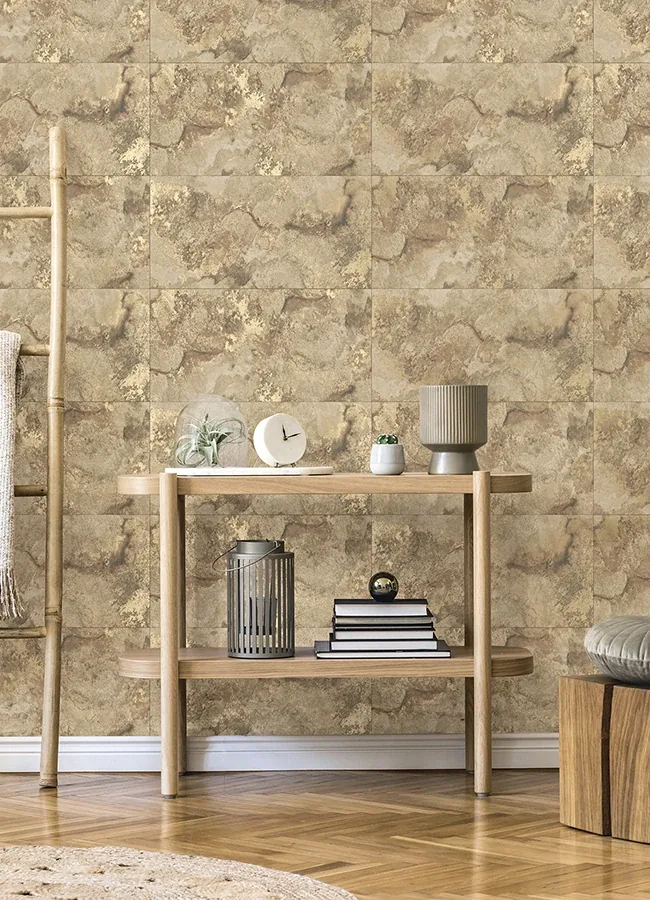 Brewster Home Fashions Aria Light Brown Marbled Tile Wallpaper - SKU 4125-26733