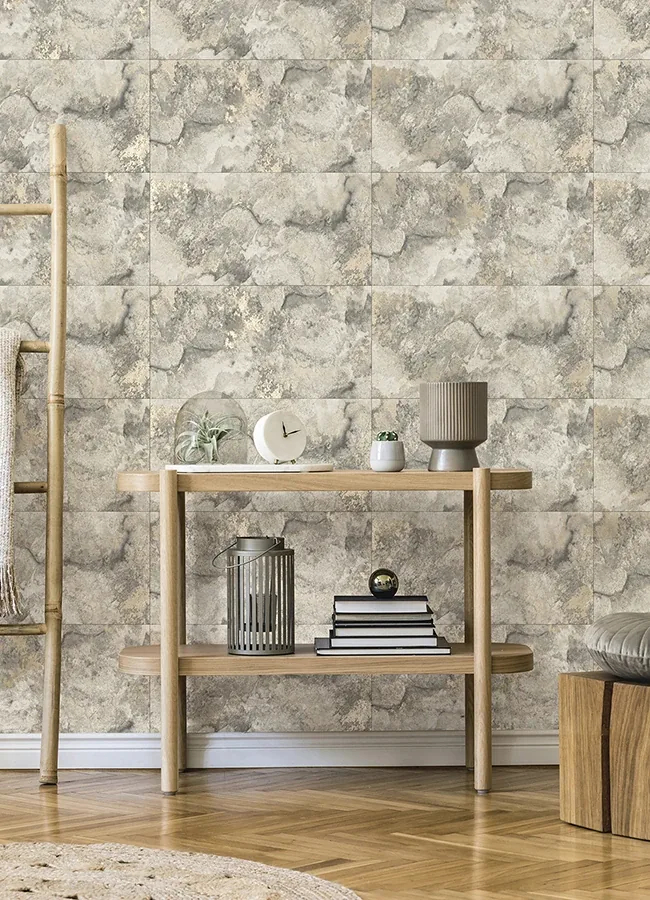 Brewster Home Fashions Aria Light Grey Marbled Tile Wallpaper - SKU 4125-26731