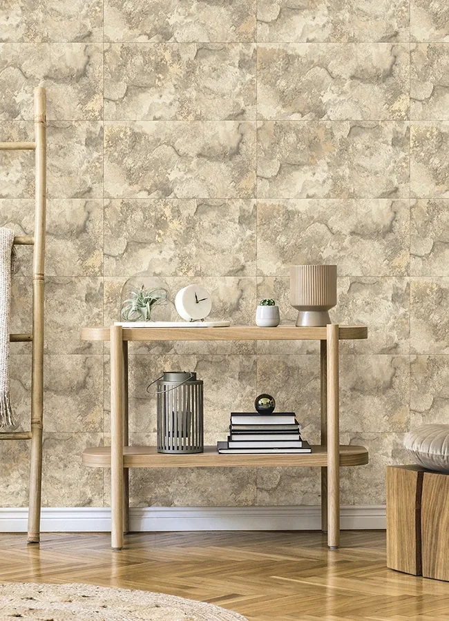 Brewster Home Fashions Aria Neutral Marbled Tile Wallpaper - SKU 4125-26732