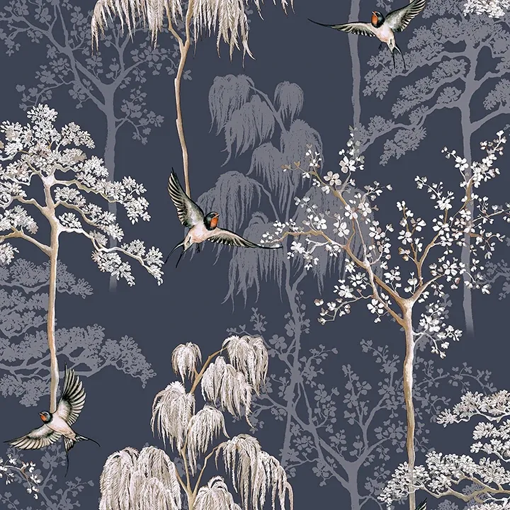 Brewster Home Fashions Asuka Blue Sparrow Forest Wallpaper - SKU AH908106