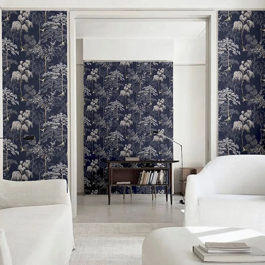 Brewster Home Fashions Asuka Blue Sparrow Forest Wallpaper - SKU AH908106