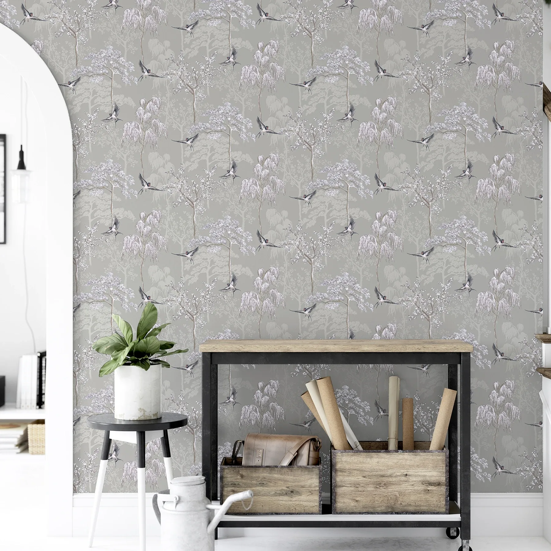 Brewster Home Fashions Asuka Grey Sparrow Forest Wallpaper - SKU AH908105