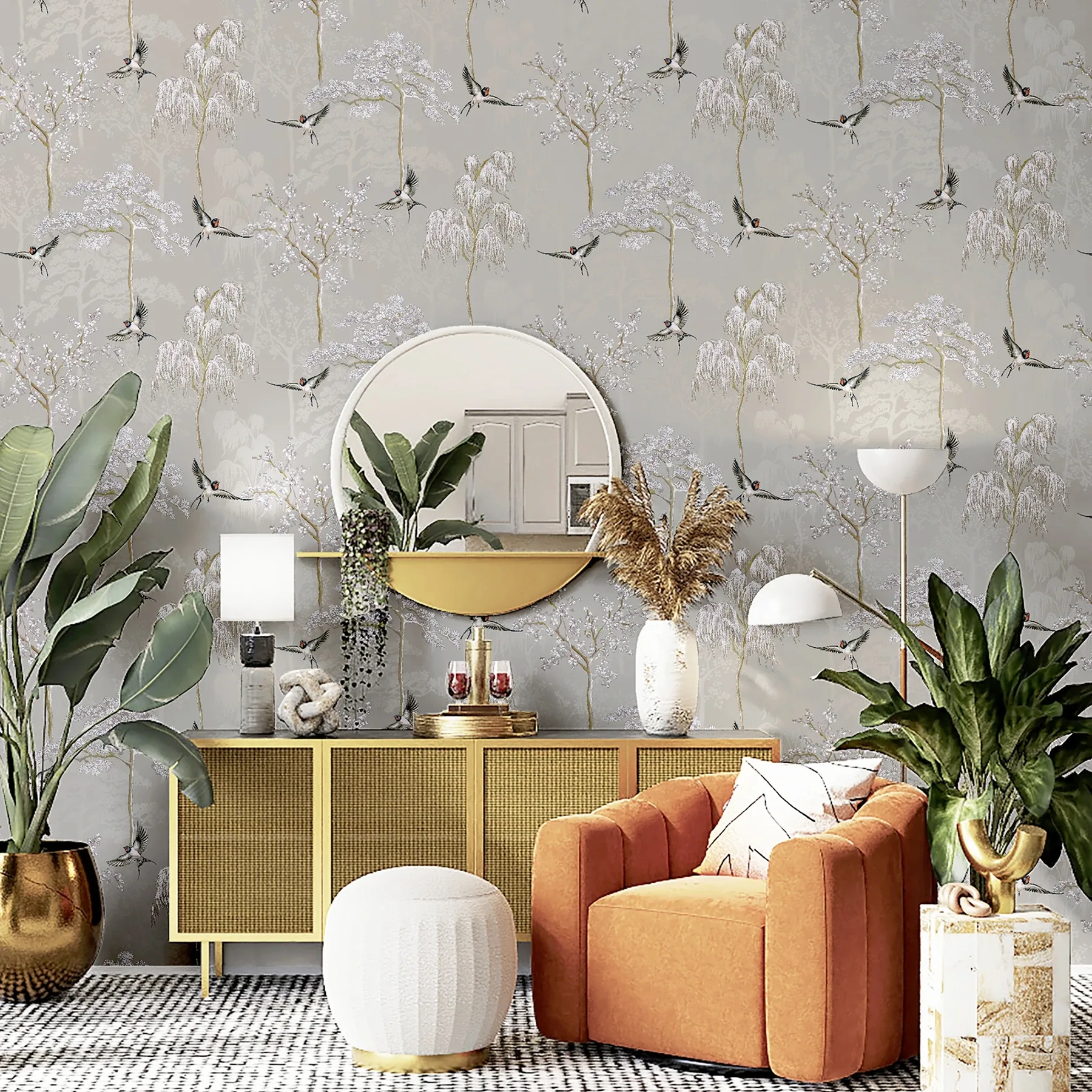 Brewster Home Fashions Asuka Grey Sparrow Forest Wallpaper - SKU AH908105