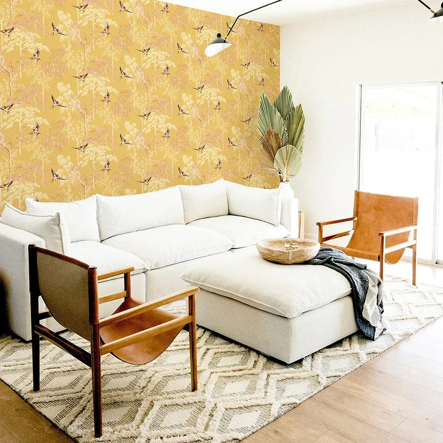 Brewster Home Fashions Asuka Yellow Sparrow Forest Wallpaper - SKU AH908002