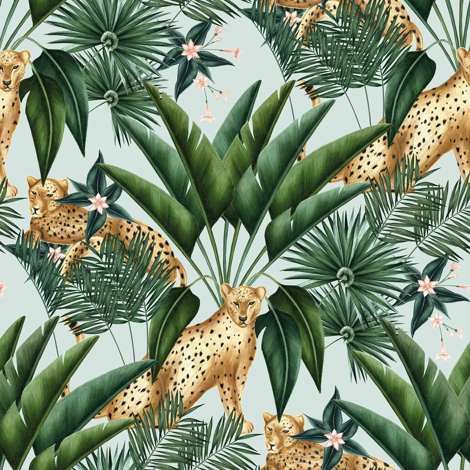 WLD53107W | Augustus Aqua Jungle Cheetah Wallpaper
