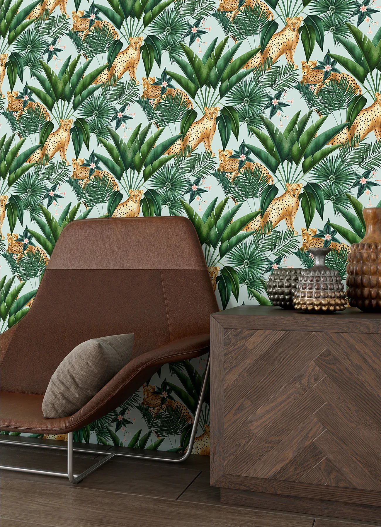 Brewster Home Fashions Augustus Aqua Jungle Cheetah Wallpaper | Wallpaper Twins Brewster Home Fashions Augustus Aqua Jungle Cheetah Wallpaper - SKU WLD53107W