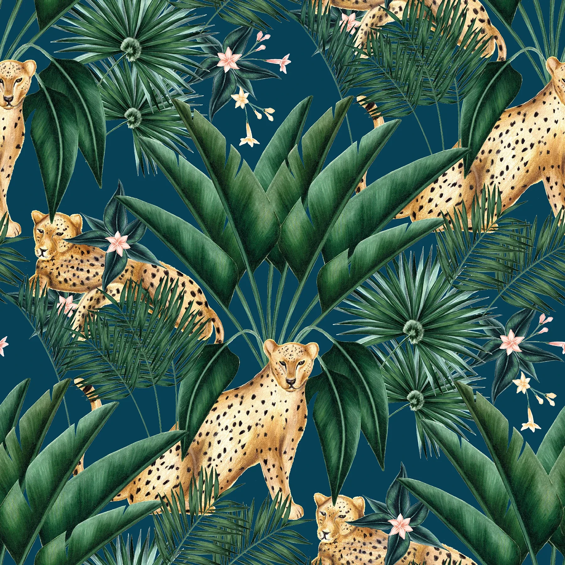 WLD53106W | Augustus Blue Jungle Cheetah Wallpaper