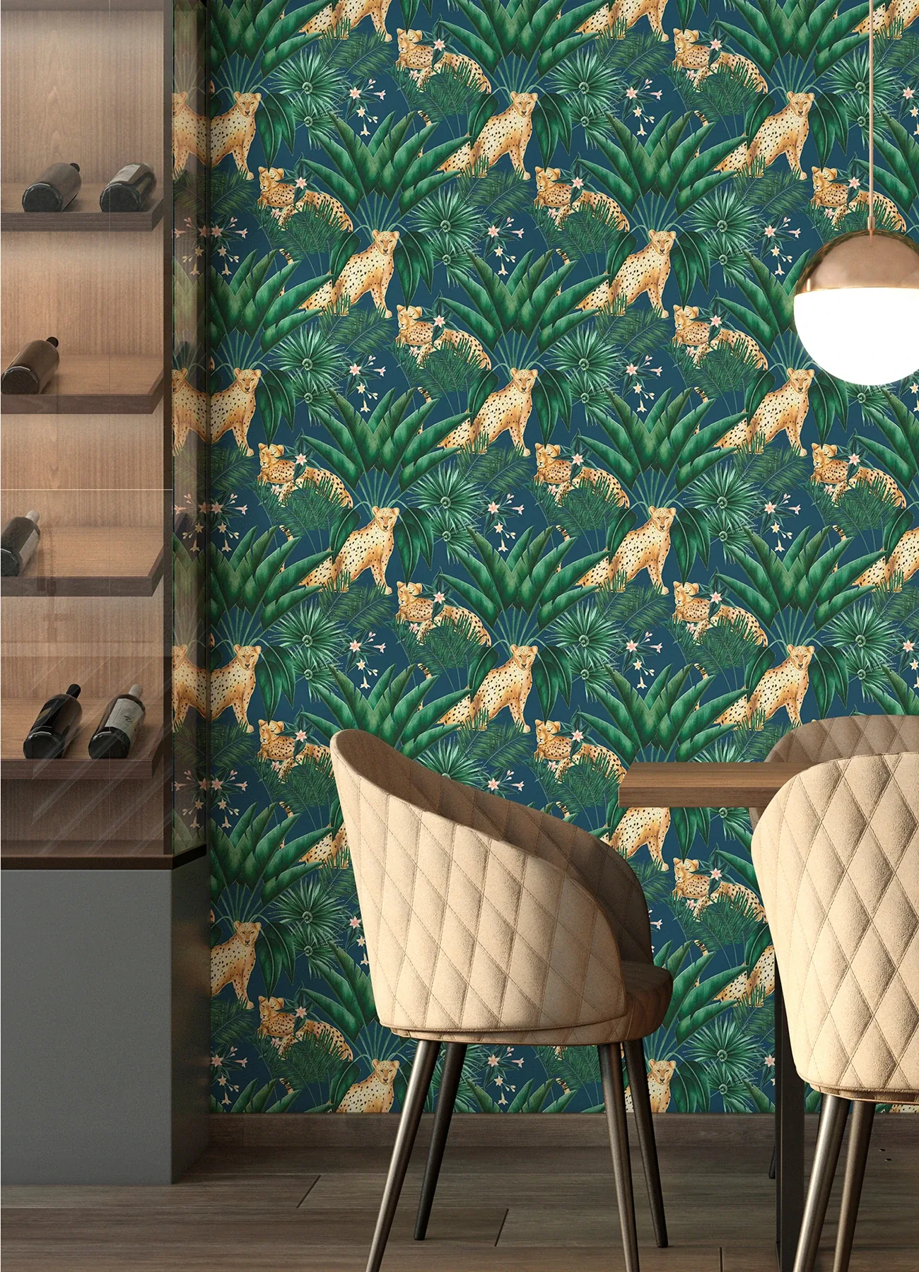 Brewster Home Fashions Augustus Blue Jungle Cheetah Wallpaper | Wallpaper Twins Brewster Home Fashions Augustus Blue Jungle Cheetah Wallpaper - SKU WLD53106W