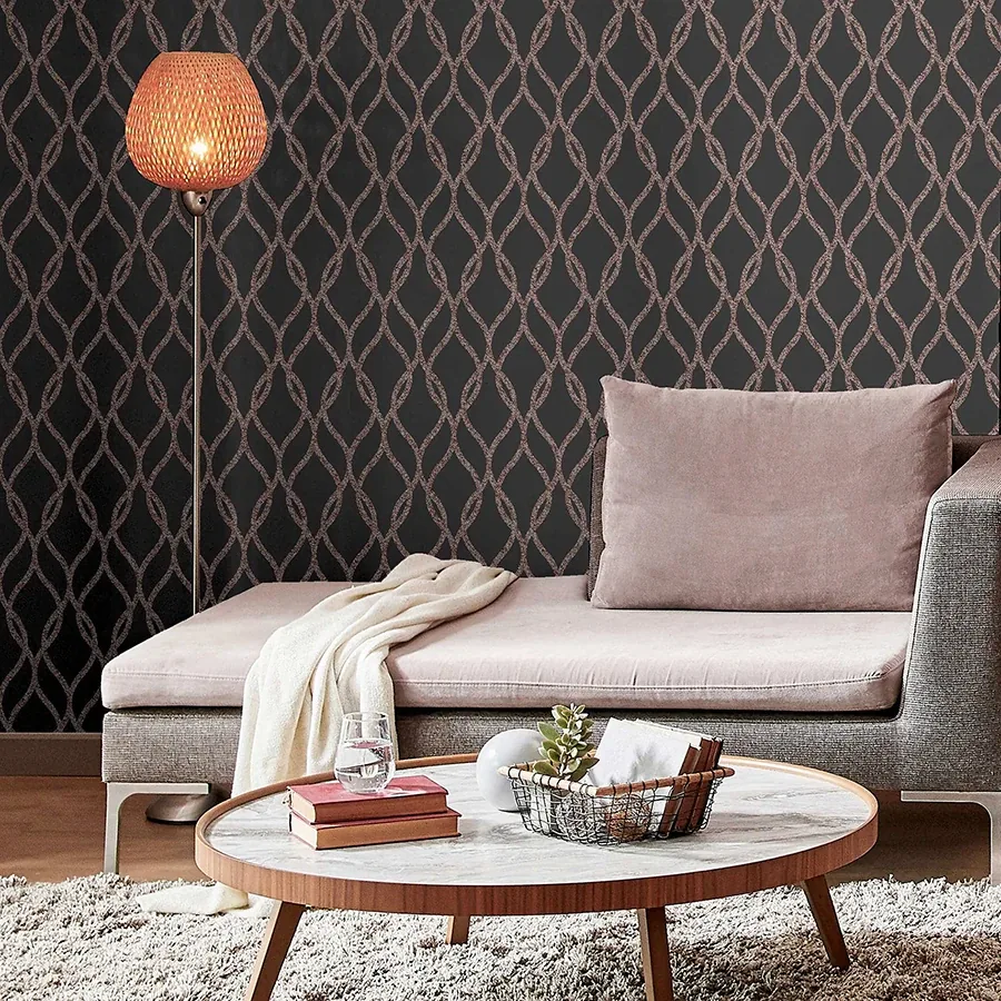 Brewster Home Fashions Ava Rose Gold Glittering Ogee Wallpaper | Wallpaper Twins Brewster Home Fashions Ava Rose Gold Glittering Ogee Wallpaper - SKU AH921803