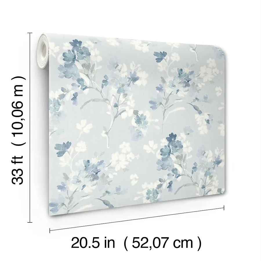 Brewster Home Fashions Azalea Light Blue Floral Branches Wallpaper - SKU 4134-72526