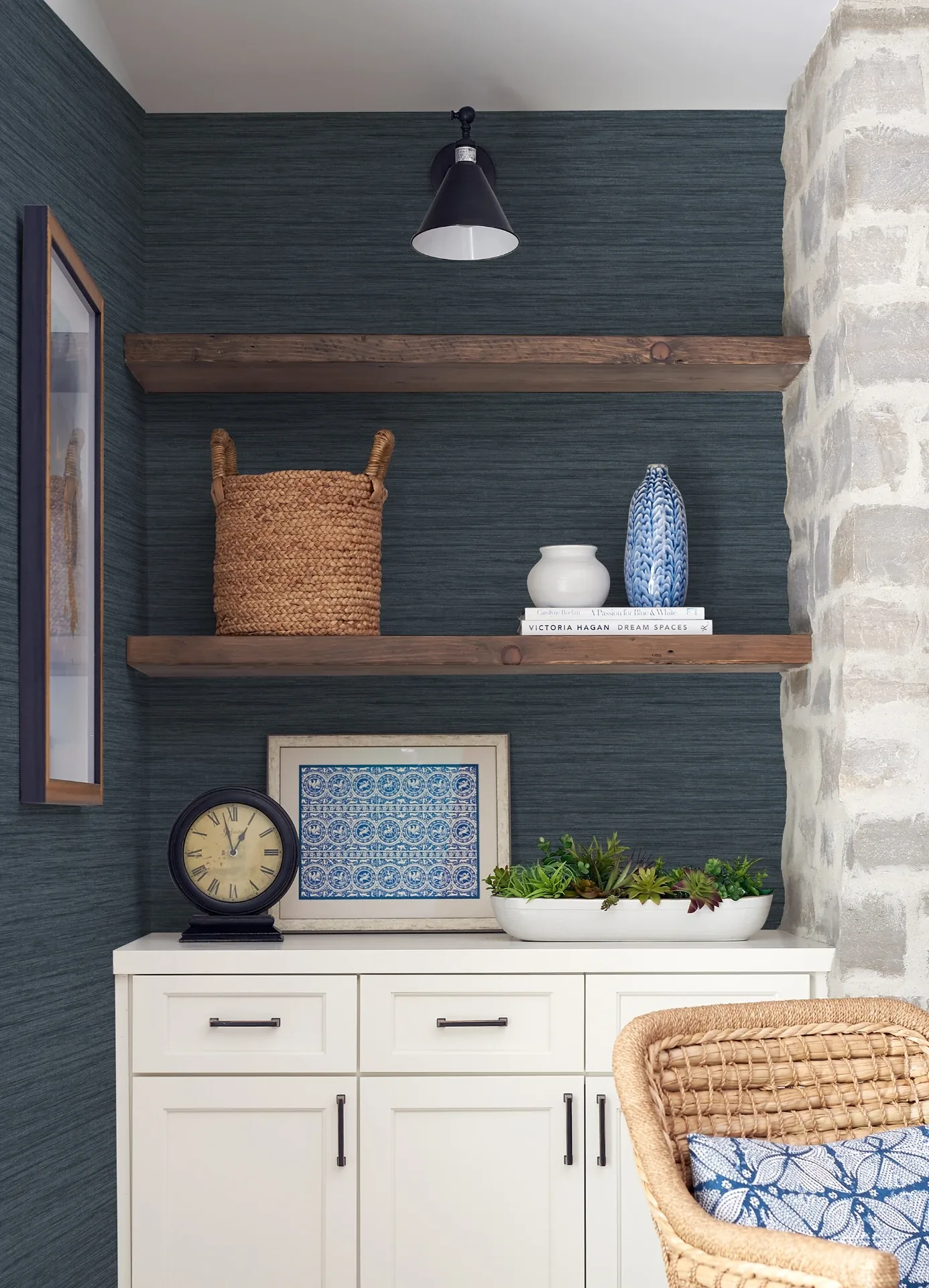 Brewster Home Fashions Barnaby Indigo Faux Grasscloth Wallpaper - SKU 4157-25959