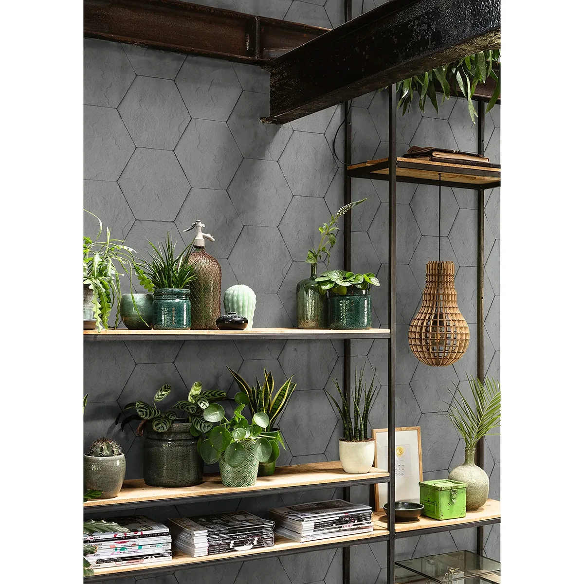 Brewster Home Fashions Bascom Dark Grey Stone Hexagon Wallpaper | Wallpaper Twins Brewster Home Fashions Bascom Dark Grey Stone Hexagon Wallpaper - SKU 4015-427127