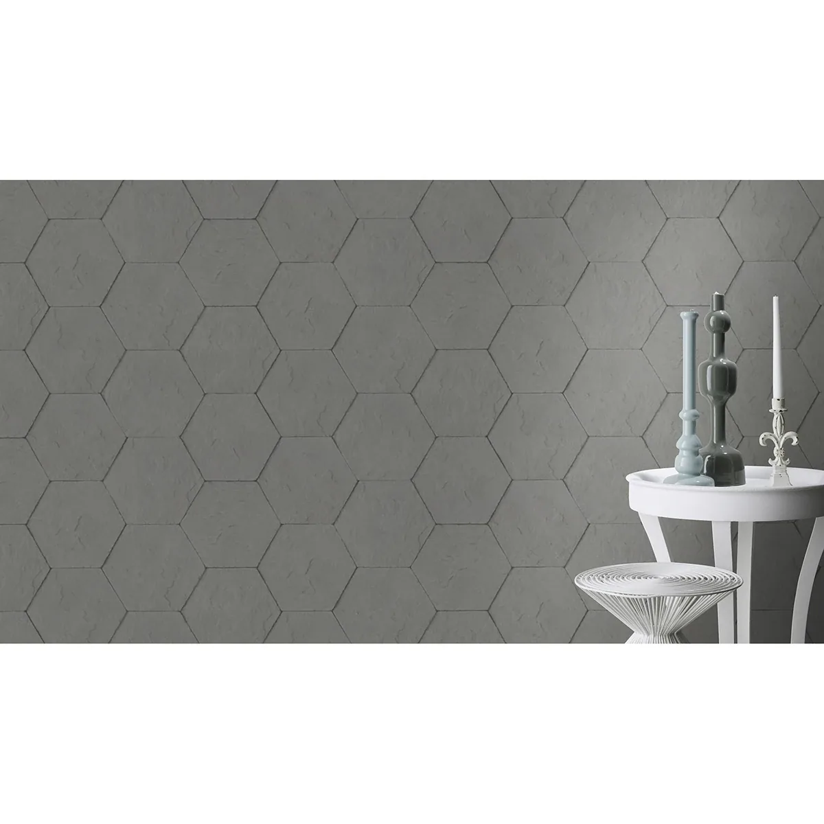 Brewster Home Fashions Bascom Dark Grey Stone Hexagon Wallpaper | Wallpaper Twins Brewster Home Fashions Bascom Dark Grey Stone Hexagon Wallpaper - SKU 4015-427127