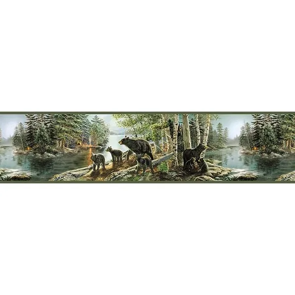 Brewster Home Fashions Bear Necessities Multicolor Mountain Lake Wallpaper - SKU 3118-01531B