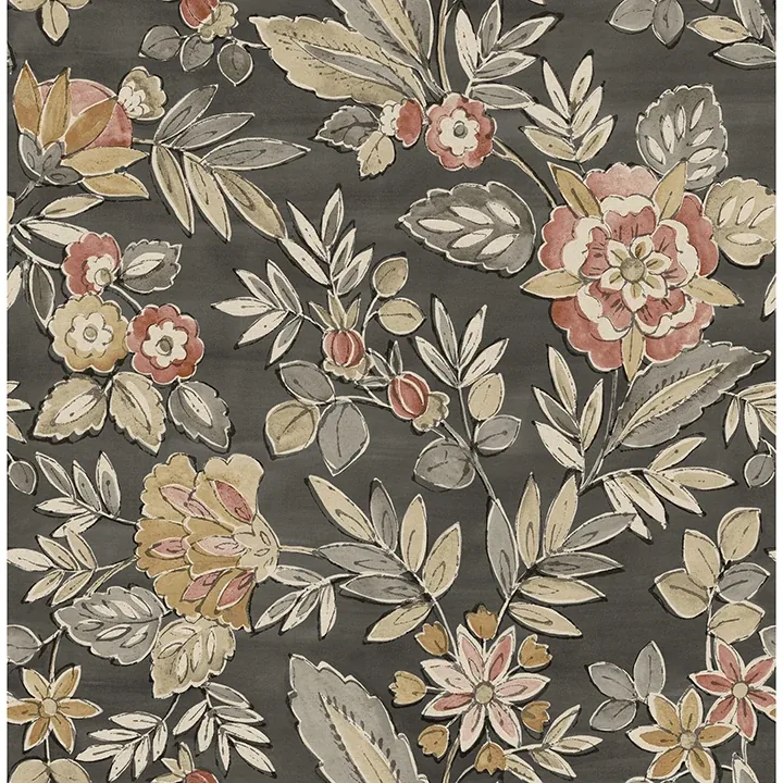 Brewster Home Fashions Begonia Black Floral Trail Wallpaper - SKU 4148-27421
