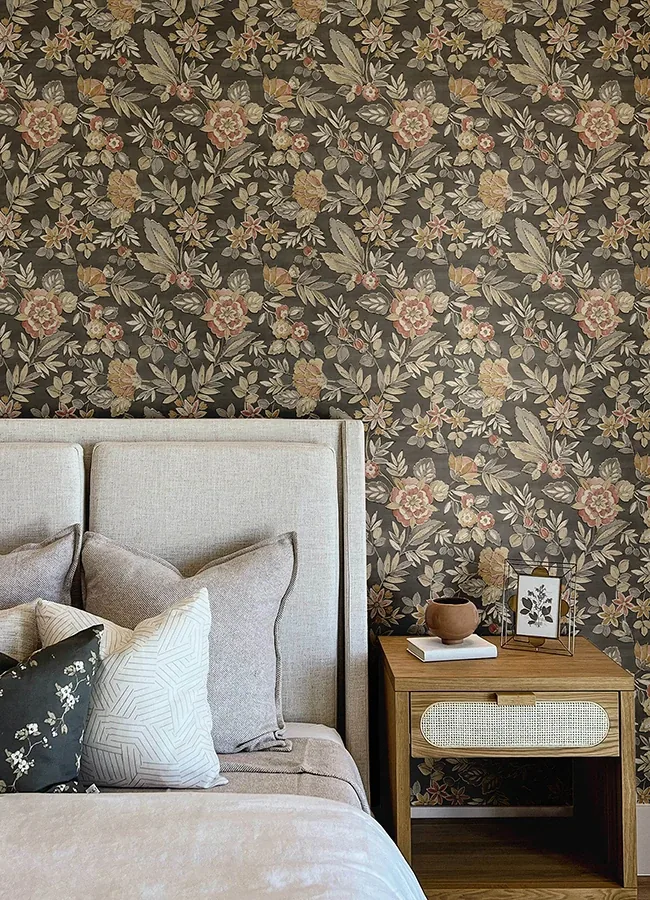Brewster Home Fashions Begonia Black Floral Trail Wallpaper | Wallpaper Twins Brewster Home Fashions Begonia Black Floral Trail Wallpaper - SKU 4148-27421