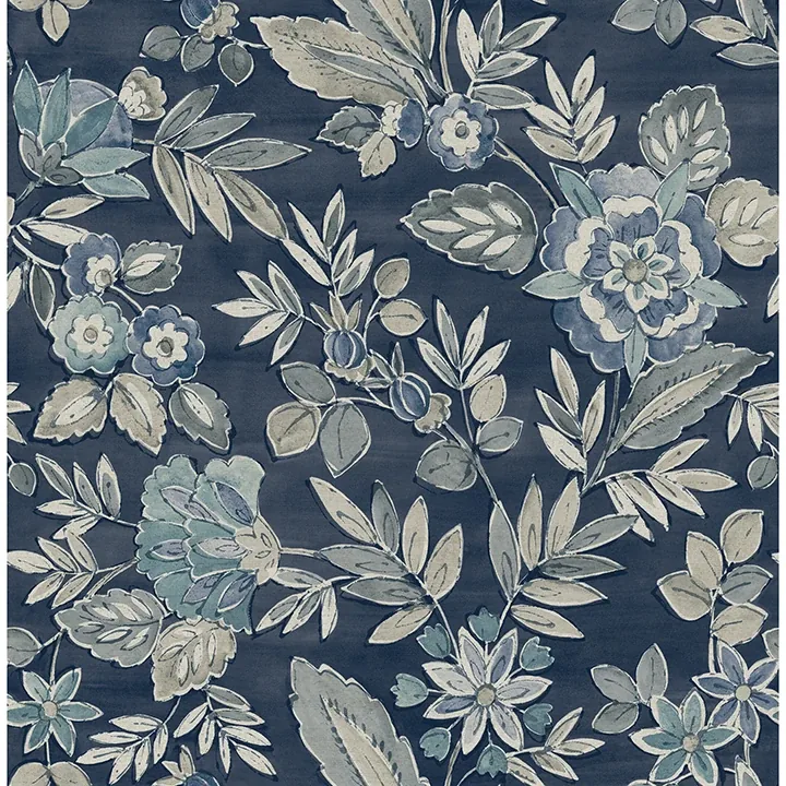 4148-27422 | Begonia Indigo Floral Trail Wallpaper