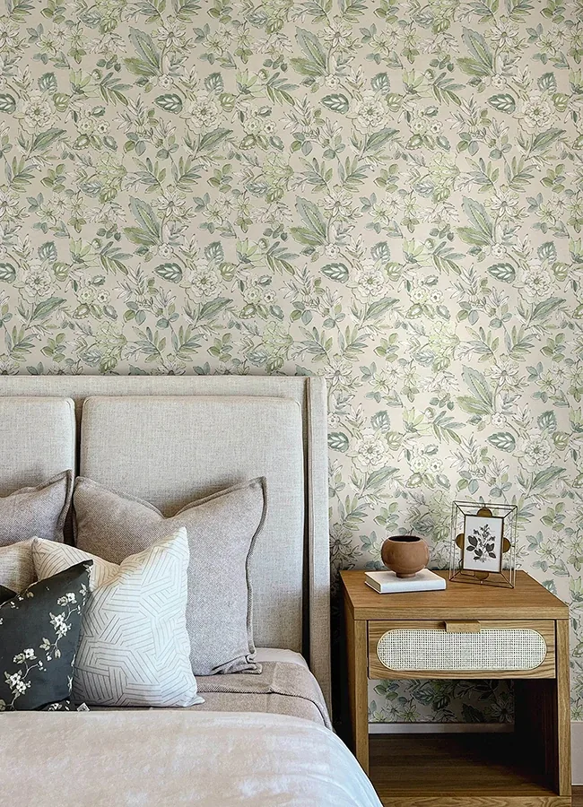 Brewster Home Fashions Begonia Sea Green Floral Trail Wallpaper | Wallpaper Twins Brewster Home Fashions Begonia Sea Green Floral Trail Wallpaper - SKU 4148-27424