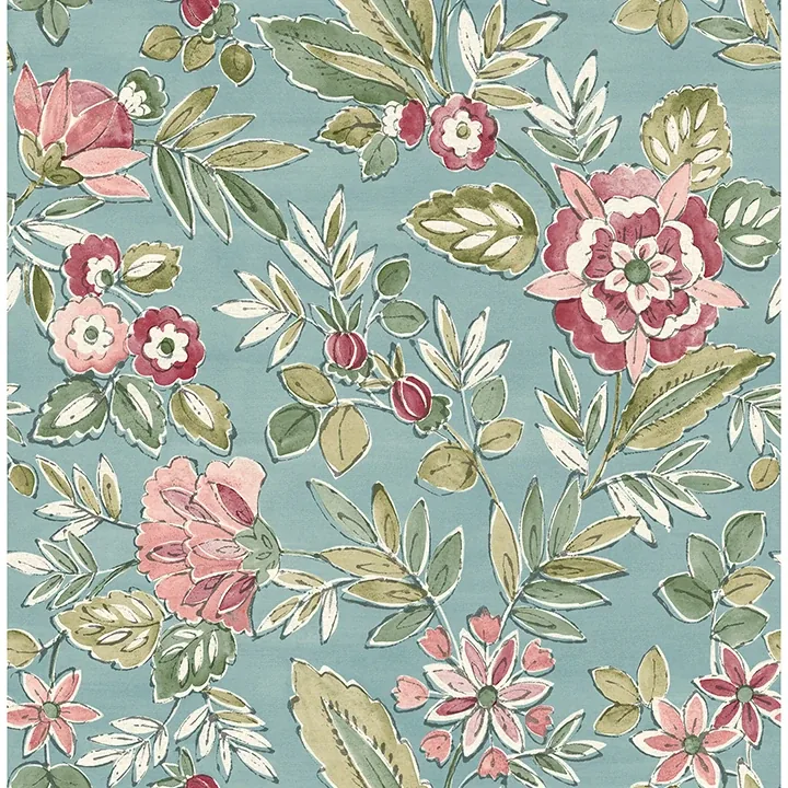 4148-27423 | Begonia Teal Floral Trail Wallpaper